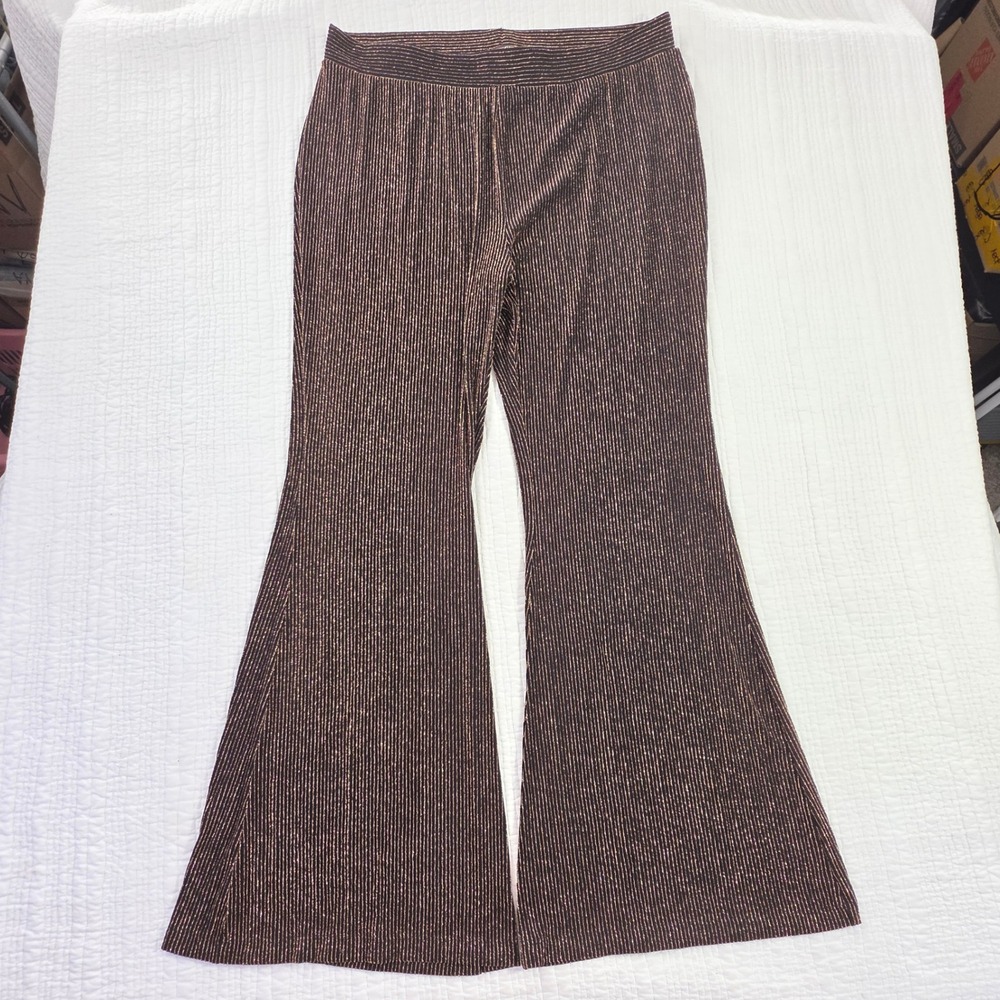 Forever 21 Plus Size 3X Metallic Copper Striped Flare Wide Leg Pants EUC Retro